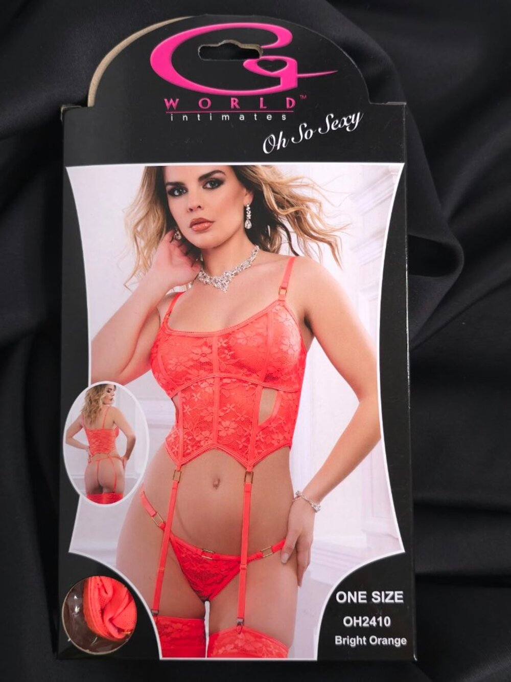 G World Intimates Bright Orange Lace Garter Set OH2410